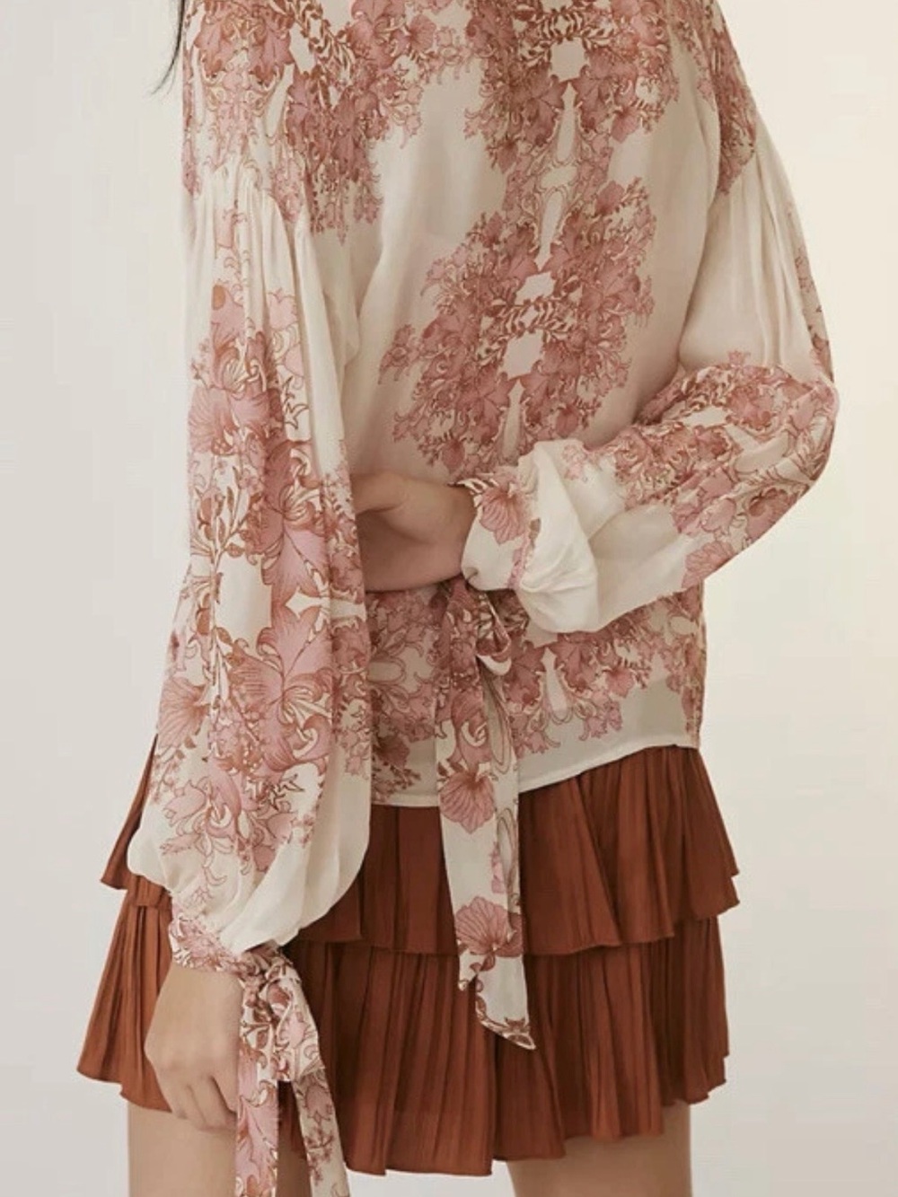 Anthropologie Forever That Girl Floral Tie-Sleeve Blouse